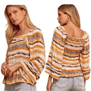 Savanna Jane Boho Striped Peasant Top Bell Sleeve – Size Large